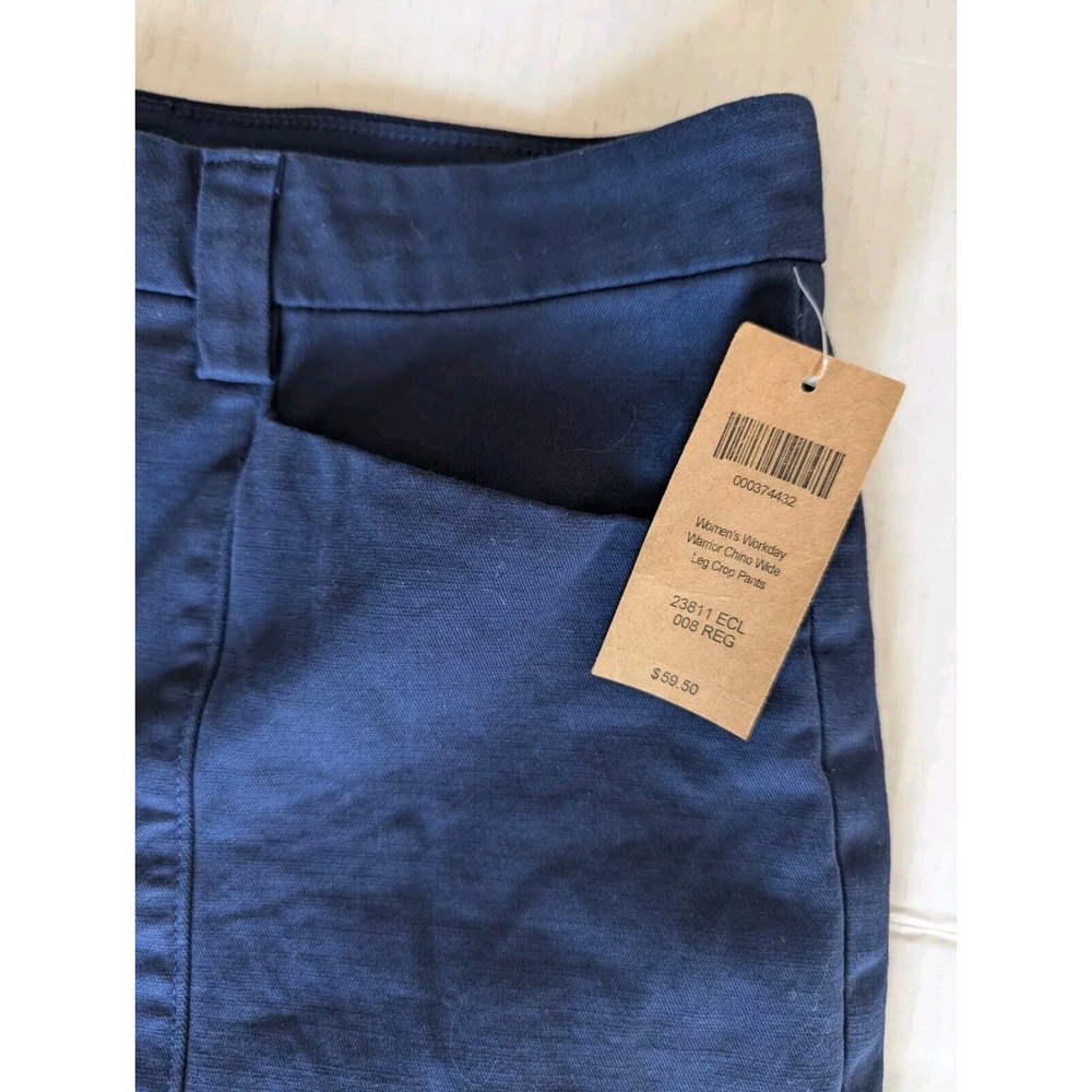 NWT Duluth Trading Pants Women's Sz 8 Blue Cropped Wide Leg Chino Cotton Blend - Picture 5 of 10